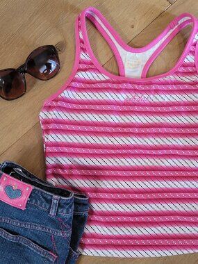 Y2K Adidas Pink White Racerback Tank Built In Bra Embroidered "adidas" cursive